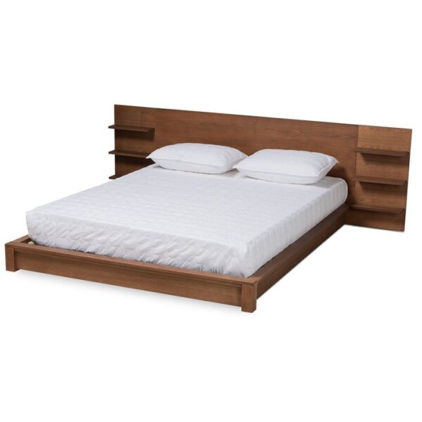 Tempat Tidur Penyimpanan Platform Ukuran Queen Kayu Jadi Walnut Brown Modern dan Kontemporer dengan Rak