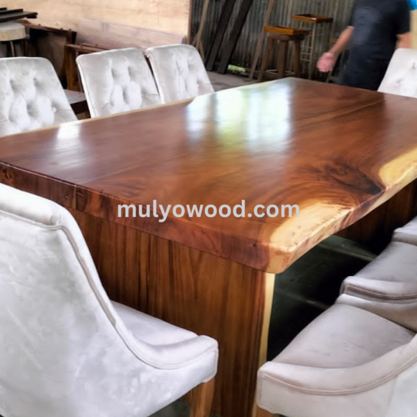 Set Meja Makan Kayu Solid 6 Kursi Sofa