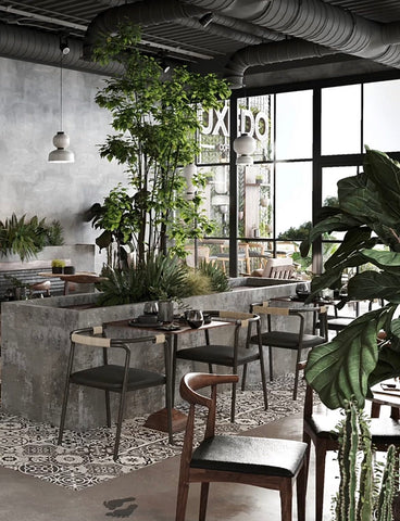 meja kafe kayu jati gaya industrial