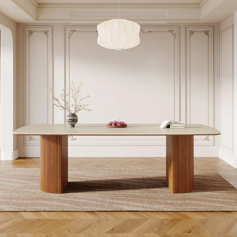 ARCOVA Dining Table – Meja Makan Marmer Putih dengan Semi-Circular Stripe Base - Gambar 2