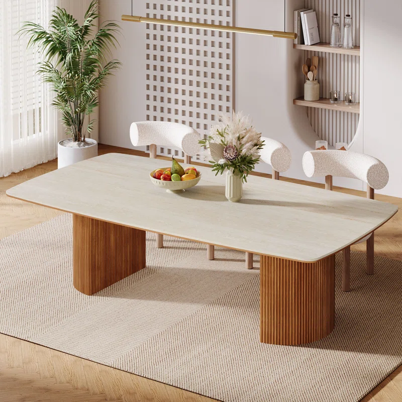 ARCOVA Dining Table – Meja Makan Marmer Putih dengan Semi-Circular Stripe Base - Gambar 3