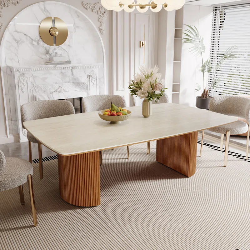 ARCOVA Dining Table – Meja Makan Marmer Putih dengan Semi-Circular Stripe Base - Gambar 6